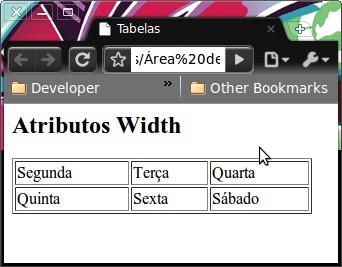 11 <table border="1" width="300px"> <tr> <td>segunda</td> <td>terça </td>