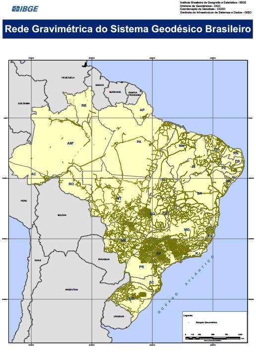 Estações gravimétricas no Brasil (Fonte:
