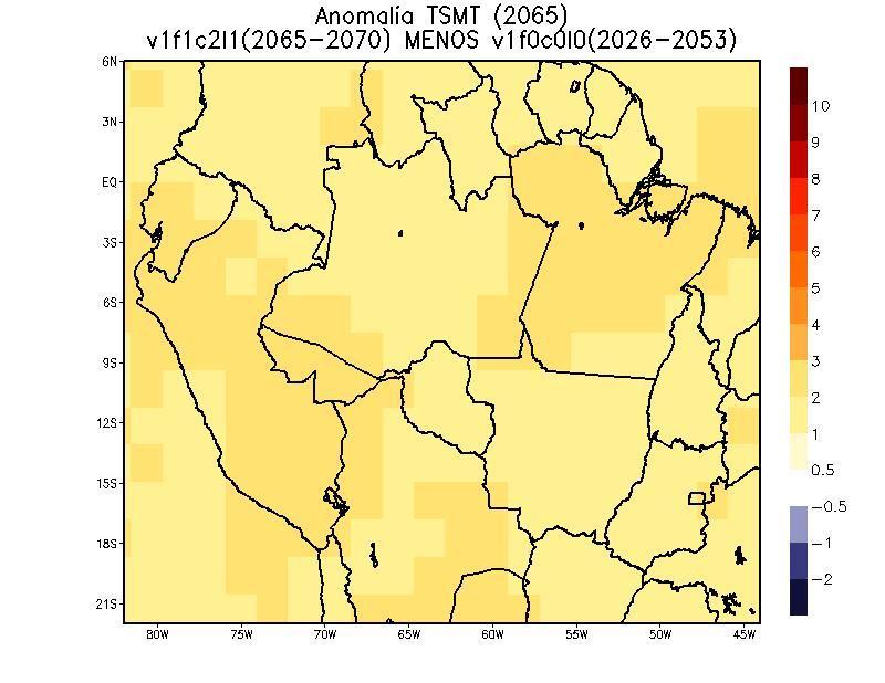 Acoplamento superfície-atmosfera com modelos AGCM Projeção da anomalia média anual de temperatura prox. à superfície ( o C) para 2070 - RCP4.