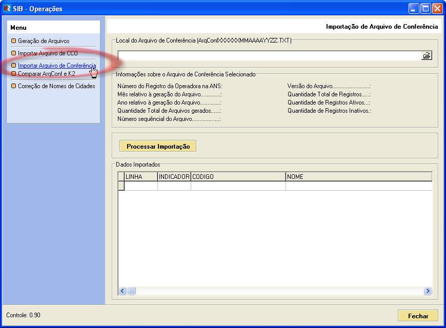 Importação do Arquivo de Conferência Especial, versão 3.