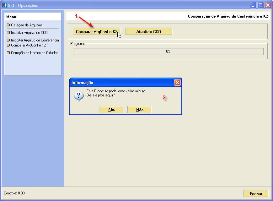 Em seguida, clique no botão Comparar ArqConf e K2 (1).
