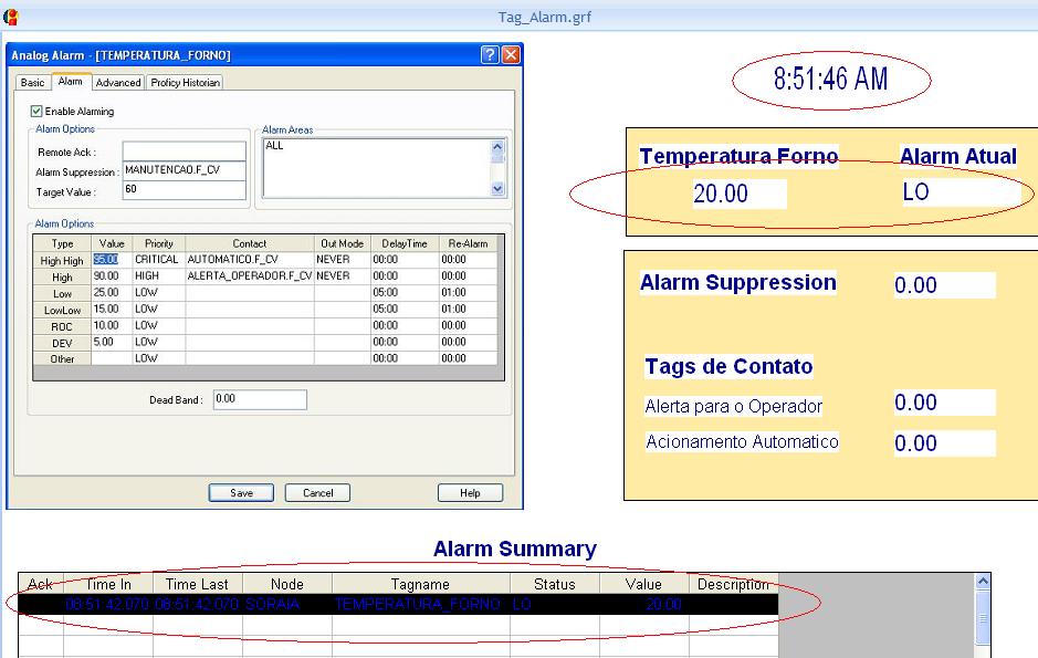 após 5 minuts. N teste realizad, às 8:46:46 a tag entru em situaçã de alarme (temperatura baixa, 20 graus).