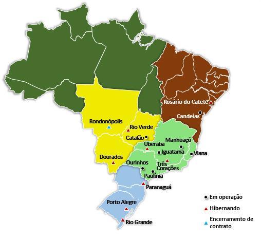 DISTRIBUIÇÃO GEOGRÁFICA DAS UNIDADES DE MISTURA HERINGER A Heringer iniciou o ano de 2018 com 19 unidades de mistura com capacidade instalada de 6,5 milhões de ton/ano.