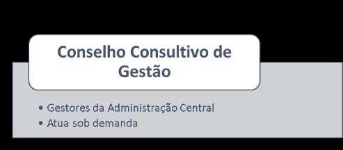 Composto pela alta gestão da Universidade Atua sob demanda do CGRC Pelo conhecimento e posição de seus membros (principais gestores da administração central), este conselho tem por objetivo dar