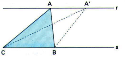 2. Na figura, r e s são paralelas. Analise as afirmativas a seguir: Matemática I. Os triângulos ABC e A CB têm mesma base. II.