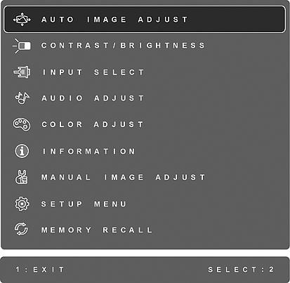 Para ajustar a imagem da tela, faca o seguinte: 1. Pressione [1] para exibir o Menu Principal. NOTA: Todos os menus OSD e as telas de ajuste desaparecem automaticamente após 15 segundos.