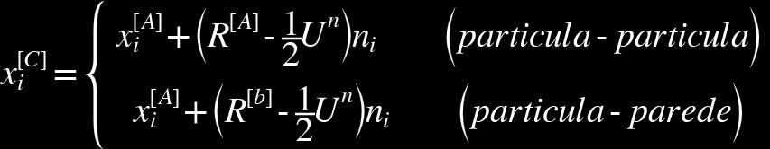 (4) O contato entre duas partículas ou entre uma partícula e a parede pode ser definido como um ponto x i C, e pode ser expressa pela Equação (5).