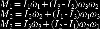 (17) sendo M 1, M 2 e M3 os componentes do momento resultante em relação aos eixos principais, I 1, I 2 e I 3 os momentos de inércia principais da partícula; ω 1, ω 2 e ω 3 as acelerações angulares