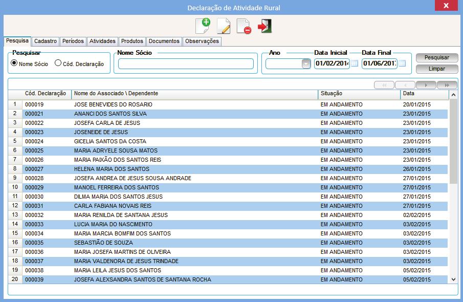 Declaração de Atividade Rural Clique aqui para selecionar um modo de pesquisa.