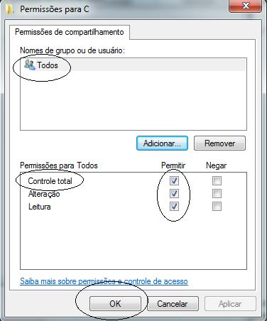 9. De volta estaremos na caixa Compartilhamento avançado clique no botão Ok para concluir. 10.