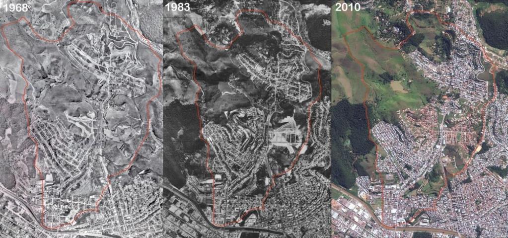 3 Materiais e Métodos Foram obtidos junto à Prefeitura de Juiz de Fora os levantamentos aerofotogramétricos referentes aos anos de 1968, o qual refere-se ao levantamento realizado pela empresa LASA