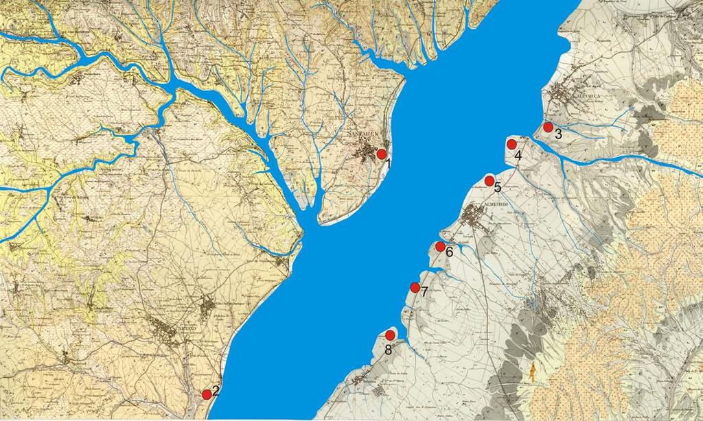 45 CIRA-ARQUEOLOGIA VI Figura 32 Localização dos sítios da Idade do Ferro em torno da Eira da Alorna. Mapa produzido a partir da folha n.º 31A Santarém, da Carta Geológica de Portugal 1:50.000. N.