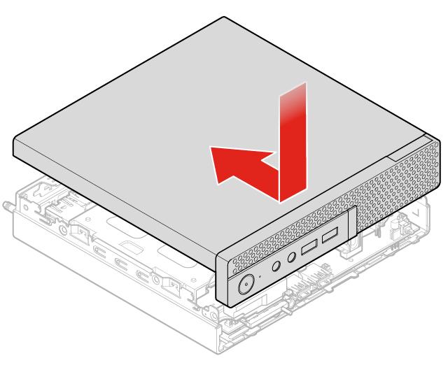 Figura 92. Reinstalando a tampa do computador 4. Instale o parafuso para prender a tampa do computador. 5. Coloque o computador em uma posição vertical. 6.