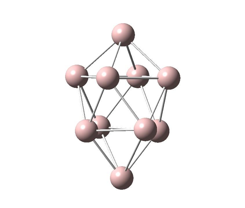 Com inserção de dois átomos de Germânio temos a formação do Si 8Ge 2 mostrada na figura 1(c) onde podemos observar uma pequena distorção em relação ao aglomerado anterior e com a inserção de um