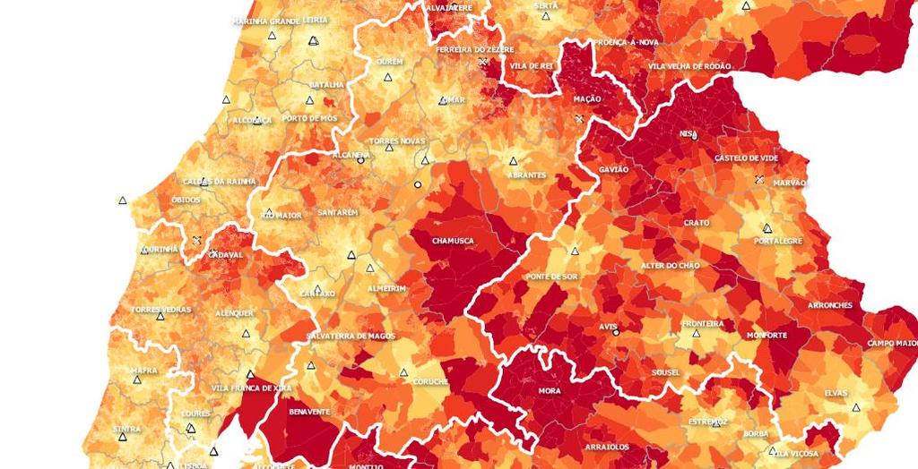 Criminal local Top 4 Comarcas - Santarém Situação atual vs Rede com tribunais extintos e secções de proximidade Atualmente: 55.030 pessoas estão a +30 min do tribunal, dos quais 16.