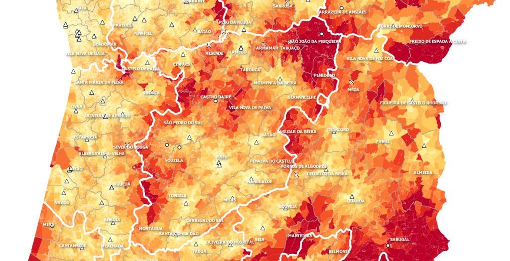 Criminal local Top 4 Comarcas - Viseu Situação atual vs Rede com tribunais extintos e secções de proximidade Atualmente: 69.533 pessoas estão a +30 min do tribunal, dos quais 18.