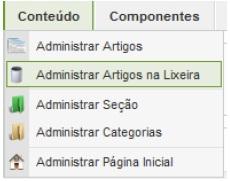 Mesma situação para Introduções, colunas e Links. Mais a frente vamos trabalhar com menus. Podemos excluir um artigo selecionando-o e clicando no ícone lixeira.