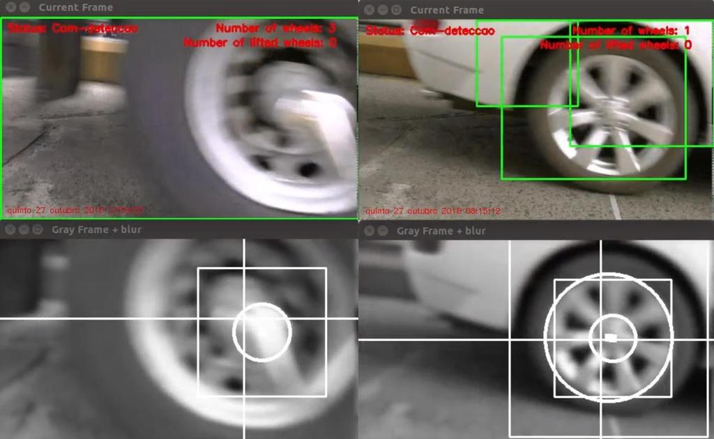 62 Figura 30 - Dois círculos de eixos encostados no asfalto que não foram validados pelo classificador como sendo eixos válidos de um veículo. Fonte: do autor.