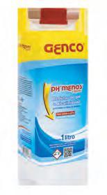 MAIS LÍQUIDO GENCO ph atual 7,2 a 7,0 7,0 a 6,8 abaixo de 6,8 Embalagem: 1 litro para aumentar o ph a 7,5 em alcalinidade total inicial = 120 ppm 10 ml/m 15 ml/m 20 ml/m Para reduzir o