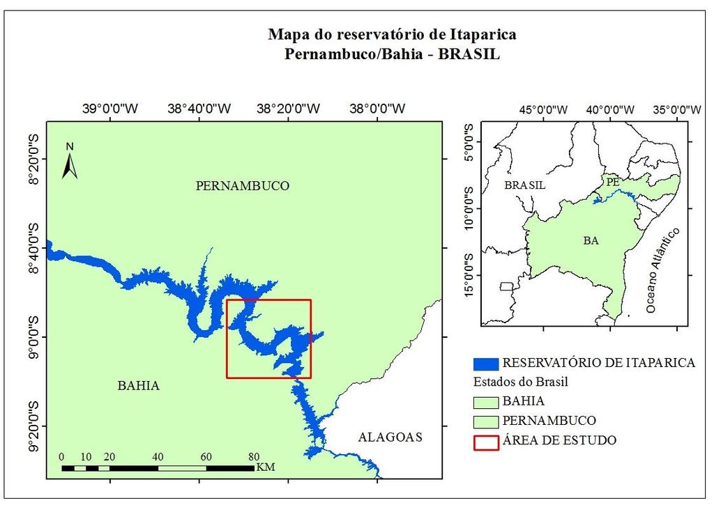 3. CARACTERIZAÇÃO DA ÁREA DE ESTUDO O reservatório de Itaparica está localizado na região do sub-médio do São Francisco entre os municípios de Glória, Rodelas e Chorrochó, no estado da Bahia, e