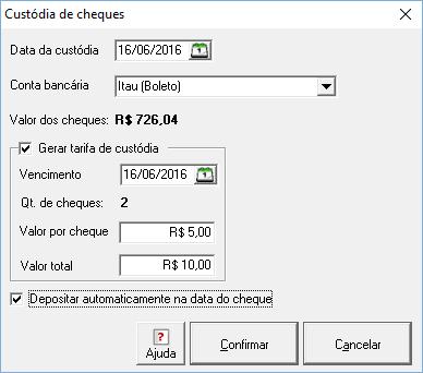 Figura 11 - Tela Custódia de cheques 1. Selecione os cheques que precisa custodiar. 3. Clique na operação custodiar. A tela custódia de cheques é exibida. 4.