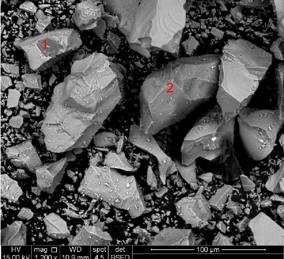 As Figuras (Figuras 7,8 e 9) correspondem às imagens obtidas por meio do microscópio eletrônico de varredura das amostras de apatita de Tapira-MG, apatita e calcita.