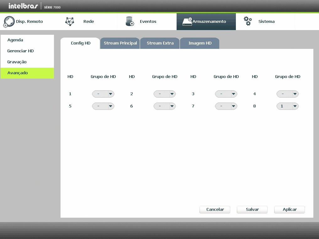 Config HD Possibilita ao administrador fazer a divisão dos HDs em grupos distintos.