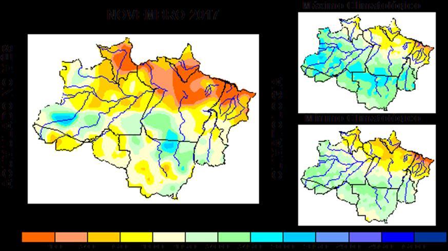 2. Dados climatológicos (SIPAM) A climatologia de precipitação da região Amazônica durante o mês de novembro apresenta os valores máximos de chuva em grande parte da Amazônia central, oeste e sul.