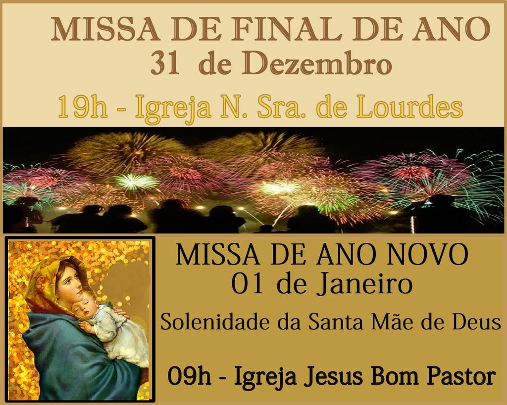 de Lourdes De segunda a sexta-feira: das 12h às 12h30 e às quartas-feiras às 19h30 Sábado às 17h30 Domingo às 08h e às 19h - Rua Águeda Gonçalves, 67 - Jd. Pedro Gonçalves. Igreja N. Sra.