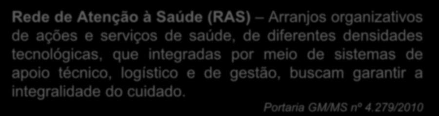 CONCEITOS IMPORTANTES Rede de Atenção à Saúde (RAS) Arranjos organizativos de ações e serviços de saúde, de diferentes densidades