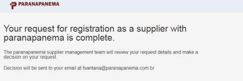 Auto-registro de fornecedores no site da Paranapanema Preencha o formulário com os dados básicos.