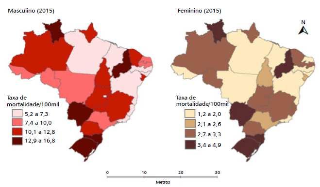 Figura 2. Número de notificações por lesão autoprovocada, segundo sexo e ano. Brasil, 2011 a 2016. Figura 3.