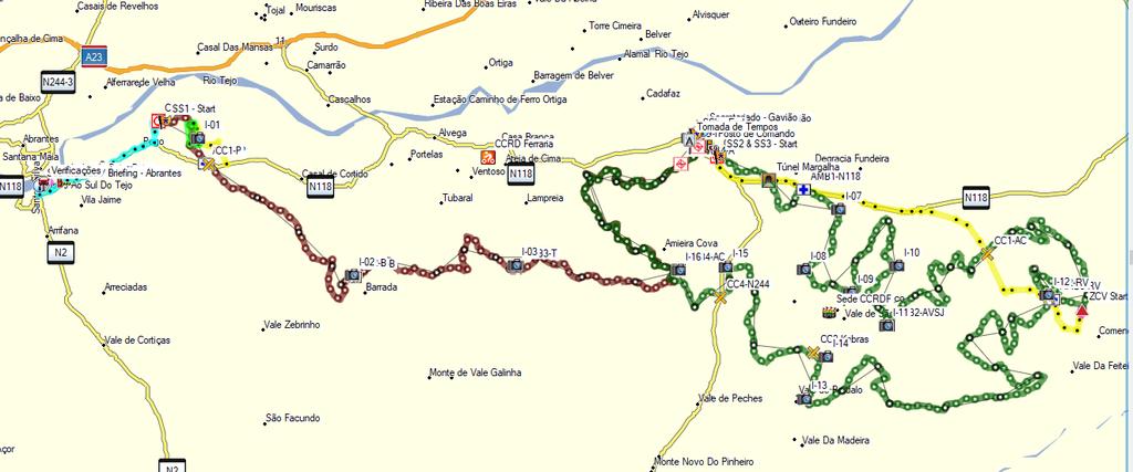 Mapa Geral da Prova Dia 27 Etapa 1 SS1 Dia 27 Etapa 1 Final SS1 Dia 28 Etapa 2 SS2 / 3 Parque Fechado Abrantes Parque Fechado Gavião Especial Pego Especial Gavião Horas previstas de passagem do