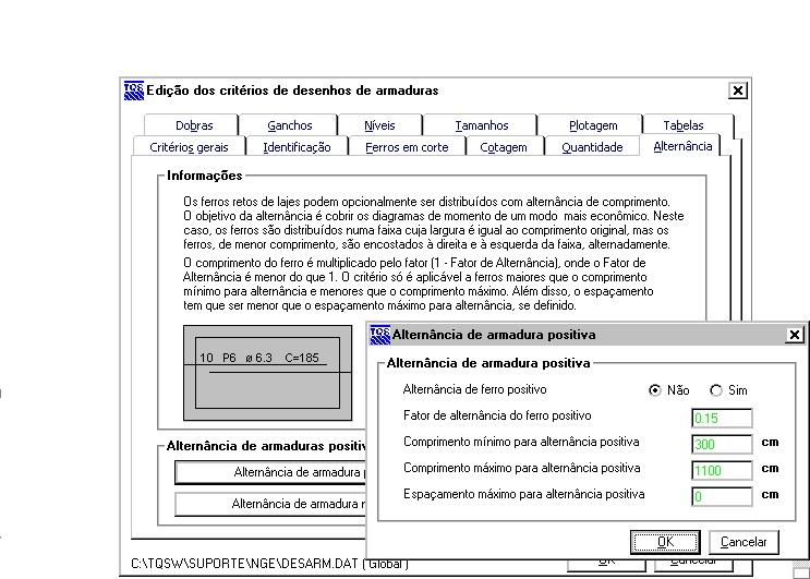 Os parâmetros DCBORD e NBBORD definidos no menu Flexão controlam o comprimento do ferro negativo de borda.