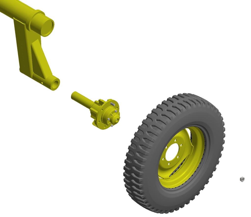Montagem Montagem dos pneus Acople o cubo (A) no eixo da roda (B) com parafuso (C), arruela de pressão e porca.