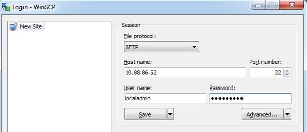 aplicativo tal como WinSCP, e autentique-a com a conta do localadmin Etapa 5.