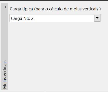 Na janela Molas verticais, vamos selecionar o carregamento típico, que serve para calcular a rigidez das molas verticais. No nosso caso, vamos escolher a opção Carga No. 2 Serviço.