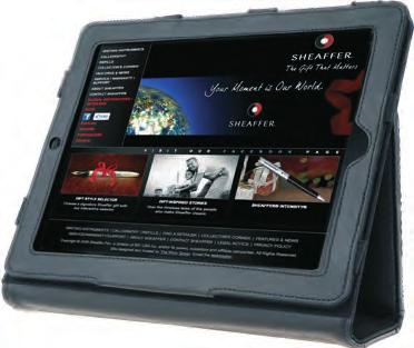 Compartimento para acomodar o Tablet Bóton personalizado Sheaffer em metal aplicado à capa Caneta não acompanha o