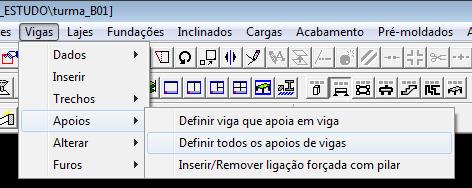 BARRA DE FERRAMENTAS DE VIGAS - Definir Apoios de Vigas - MENU DE