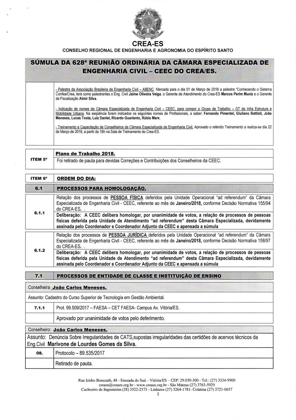 CONSELHO REGIONAL DE ENGENHARIA E AGRONOMIA DO ESPÍRITO SANTO - Palestra da Associação Brasileira de Engenharia Civil ABENC.
