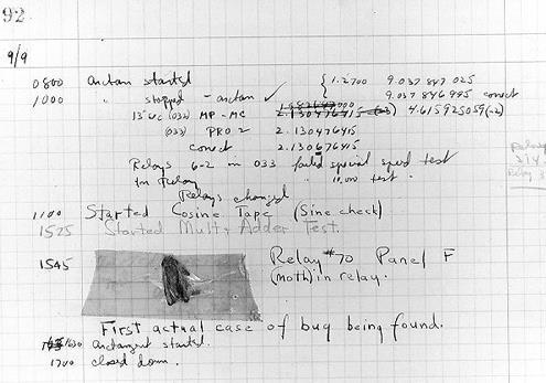 Primeiro bug documentado 1945 Testes no Harvard Mark II Descobriram que um relé não fazia contacto devido