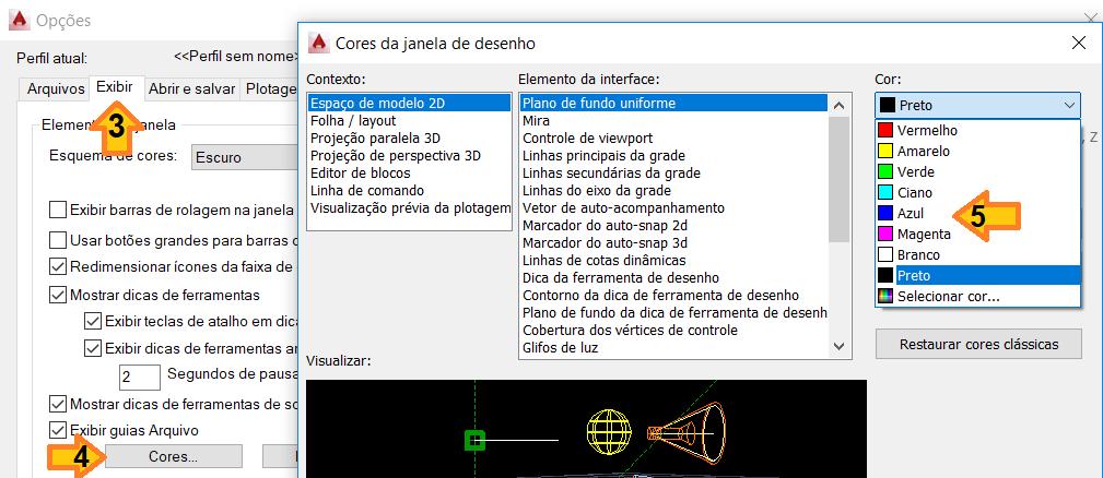 (Options)> Exibir > Cores, etc. b. Criar e formatar quatro camadas (layers).