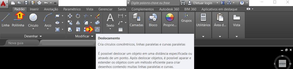 x,(virgula) distância segundo ordenada y 2) Desenhar as faces externas das paredes do banheiro: a) Digitar a espessura da parede (0,15 m); clicar no retângulo já feito e depois do lado de