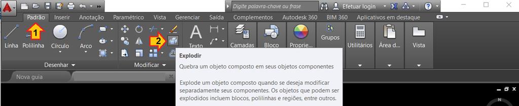 d. Desenhar as paredes do banheiro (continuação) c) Explodir os dois retângulos externos.