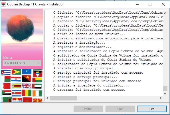 Após receber a mensagem na ultima linha "O programa foi instalado com sucesso" clique no botão Fim. 6.