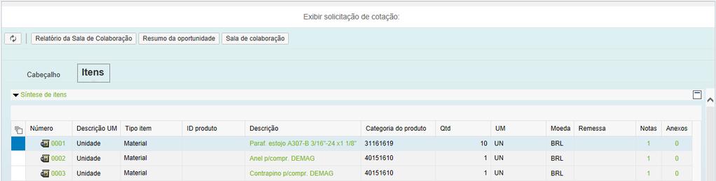 Oportunidades Públicas Área Interna Acessando uma Oportunidade Visualizando Itens da Oportunidade: 1. Clique no número ou na descrição do item e visualize informações específicas para cada item; 2.