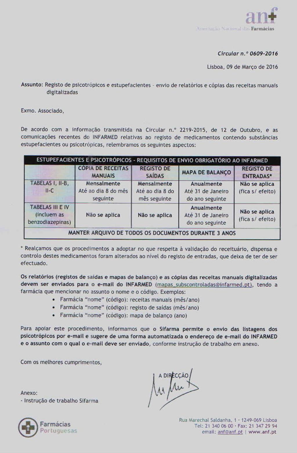 Anexo II: Circular n.º 0609-2016: Registo de psicotrópicos e estupefacientes. Figura 4: Cópia da Circular n.