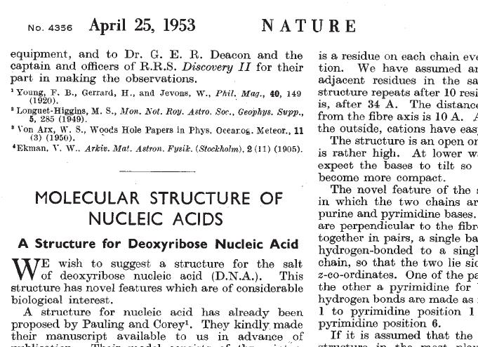 April 25, 1953: James Watson e Francis Crick publicaram