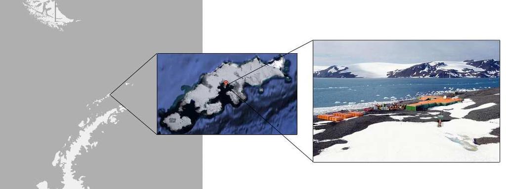 1.2 Região e dados de estudo A seguir são descritos a região de estudo e os dados utilizados neste relatório. 1.2.1 Região de estudo Neste relatório foram utilizados dados da Estação Antártica Comandante Ferraz (EACF).