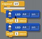 Use o programa para piscar o LED da seção anterior e (loops).